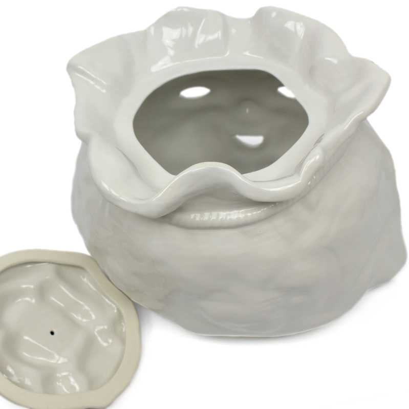 weißer keramik topf in der sackform von 4 liter verziert mit windmühle in blau